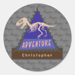 Kids Personalised Dinosaur boys Adventure Classic Round Sticker