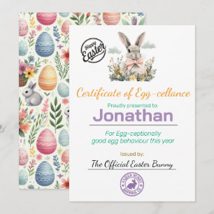 Kids' Personalised Easter Egg-cellance Certificate Invitation