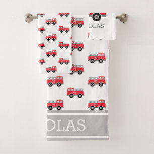 Kids Personalised Fire Truck Bath Towel Set
