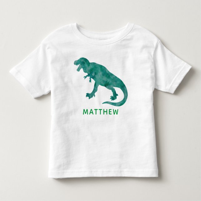 Kids Personalised Green Watercolor Dinosaur Toddler T-Shirt (Front)