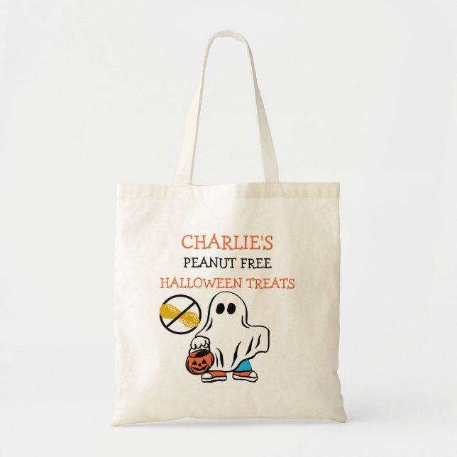 Kids Personalised Halloween Peanut Free Ghost Tote Bag (Front)