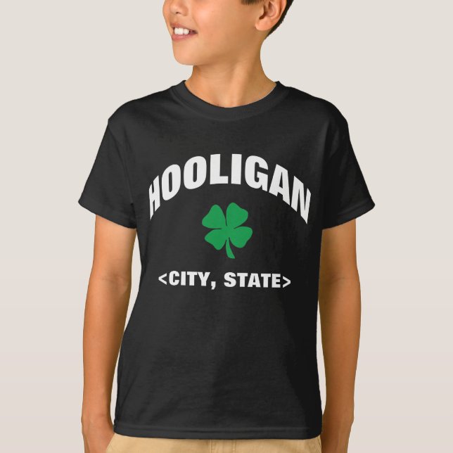 Kids Personalised Irish Hooligan Black T-Shirt (Front)