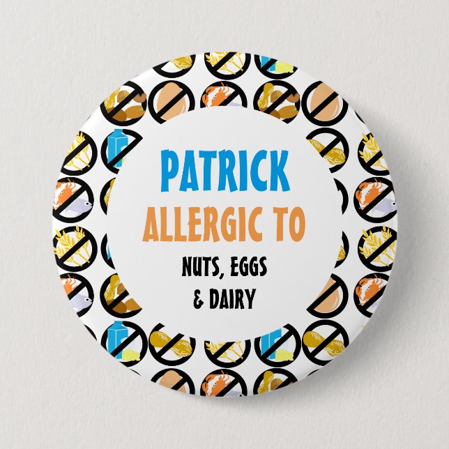 Kids Personalised Multiple Food Allergies 7.5 Cm Round Badge (Front)