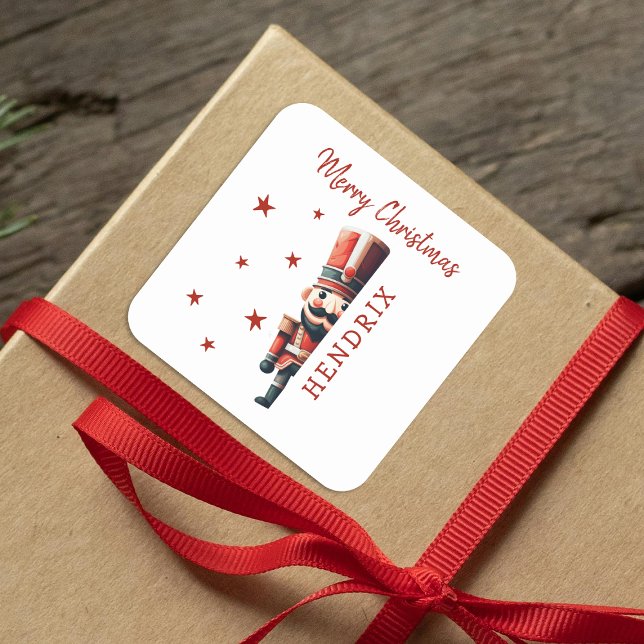 Kids Personalised Nutcracker Christmas Square Sticker (Creator Uploaded)
