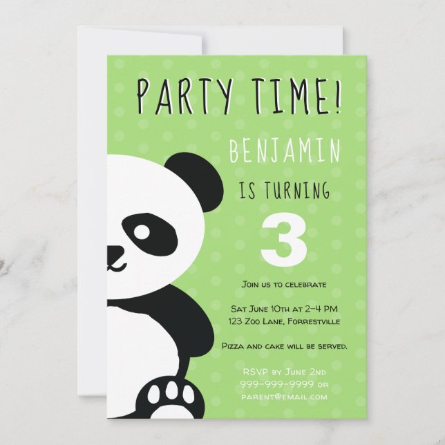 Kids Personalised Panda Kawaii Birthday Invitation (Front)