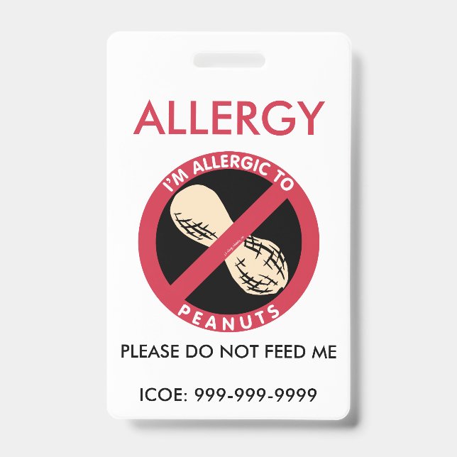 Kids Personalised Peanut Allergy Emergency ID Badge (Front)