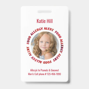 Kids Personalised Photo Food Allergy Medical Alert ID Badge