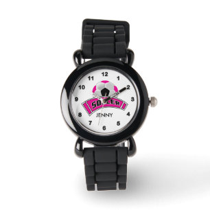 Kids Personalised Pink Soccer  Watch