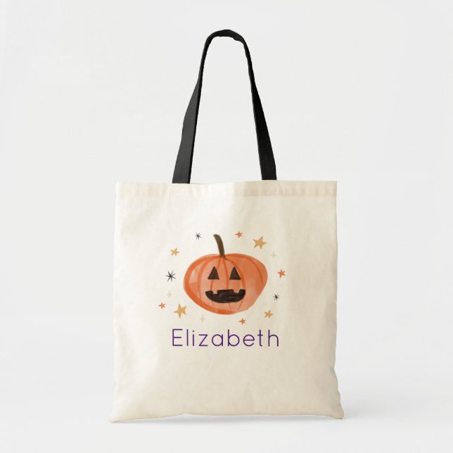 Kids Personalised Pumpkin Trick or Treating Bag  (Front)