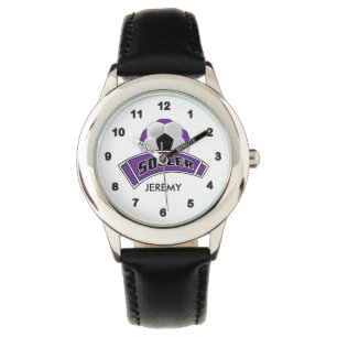 Kids Personalised Purple Soccer Watch