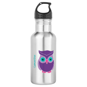 Kids Personalised Purple Teal Cute Owl 532 Ml Water Bottle