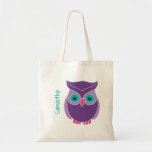 Kids Personalised Purple Teal Cute Owl Tote Bag<br><div class="desc">Kids Personalised Purple Teal Cute Owl Tote. Choose from many styles and sizes. Pretty cartoon owl graphic. Features pretty purple,  teal and pink,  owl with name personalised in teal font. Adorable owl themed gifts for kids.</div>
