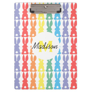 Kids Personalised Rainbow Bunny Silhouette Cute Clipboard