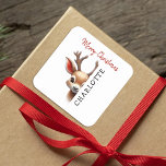 Kids Personalised Reindeer Christmas Square Sticker<br><div class="desc">Looking for a magical touch to your Christmas gifts this year? Discover our adorable personalised santa Christmas gift stickers. Not only do they feature one of santa's adorable reindeer, but they can also be personalised with your child's name. Make this season unforgettable with a sprinkle of christmas magic on your...</div>