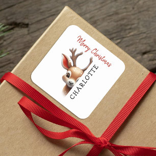 Kids Personalised Reindeer Christmas Square Sticker
