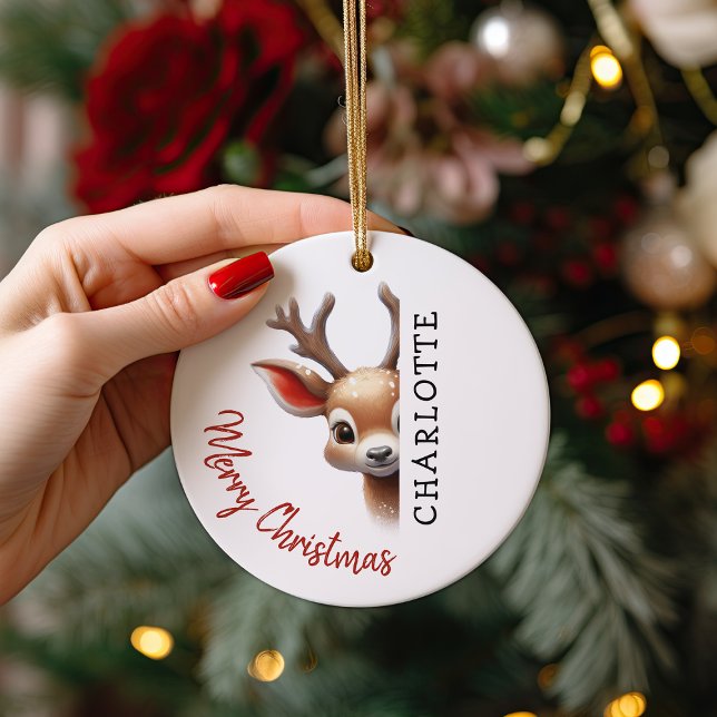 Kids Personalised Reindeer Christmas Tree Ceramic Tree Decoration (Creator Uploaded)