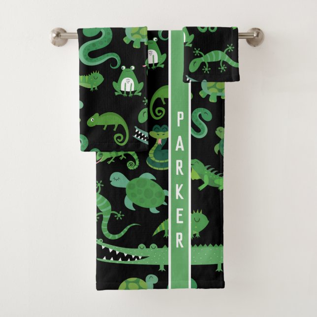 Kids Personalised Reptile Amphibian Animal Bath Towel Set (Insitu)