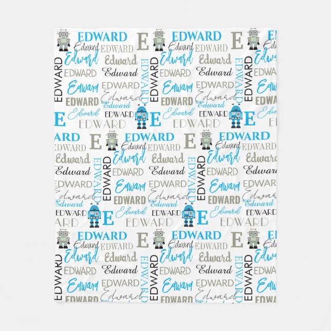 Kids Personalised Robot Fleece Blanket (Front)