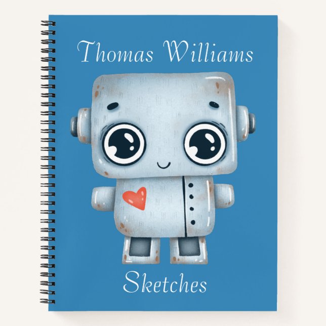 Kids Personalised Robot Sketch  Notebook (Front)