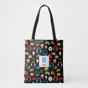 Kids Personalised Video Game Pattern Gamer Tote Bag