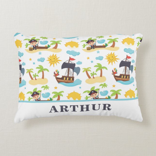 Kids Personalized Cute Pirate Ship Pattern Decorative Cushion (Front)