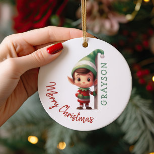 Kids Personalized Elf Christmas Tree Ceramic Tree Decoration