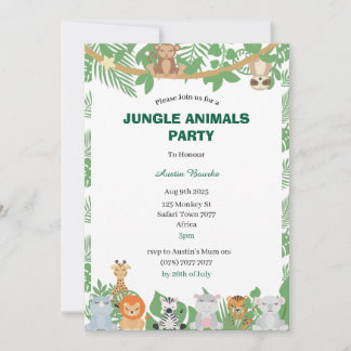 Kids Personalized Jungle Animals Party Invitation