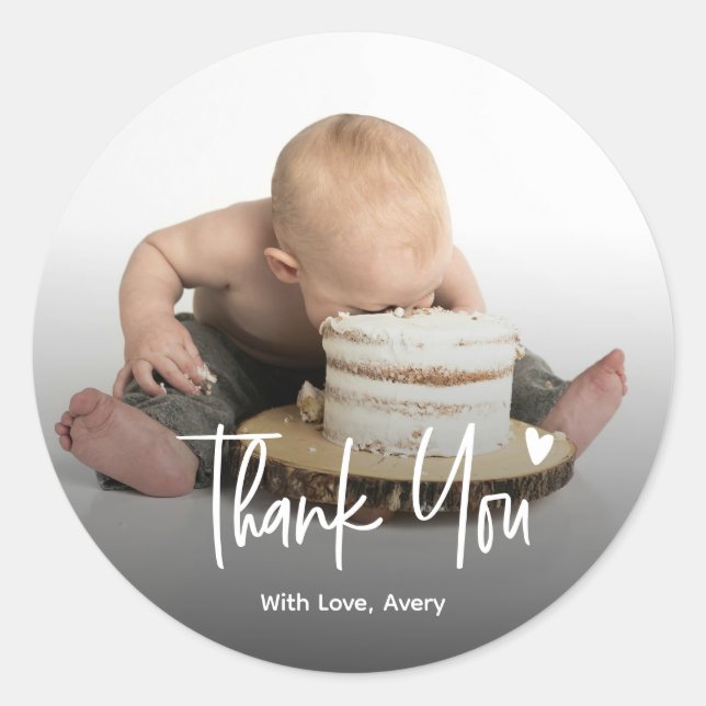 Kids Personalized Photo Thank You Custom Classic Round Sticker (Front)