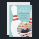 Kids Photo bowling birthday party Invitation<br><div class="desc">A modern,  photo birthday invitation for a bowling party with bowling pins and circular photo aperture. Invite friends to a bowling party with a fun,  bright,  graphic invite. Perfect for both kids,  adults,  boys and girls.</div>
