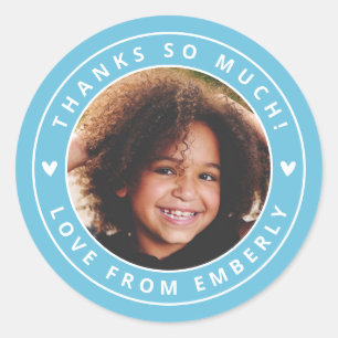 Kids Photo Cute Hearts Birthday Favour Label Blue