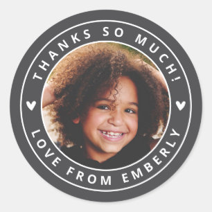 Kids Photo Cute Hearts Birthday Favour Label Grey