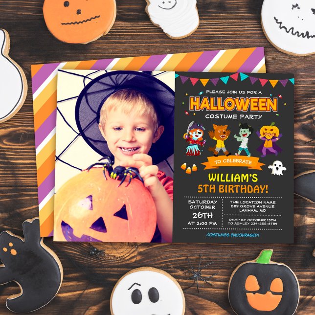 Kids Photo Halloween Birthday Costume Party Invitation (Embrace the magic of Halloween and make your child's birthday extra special.)