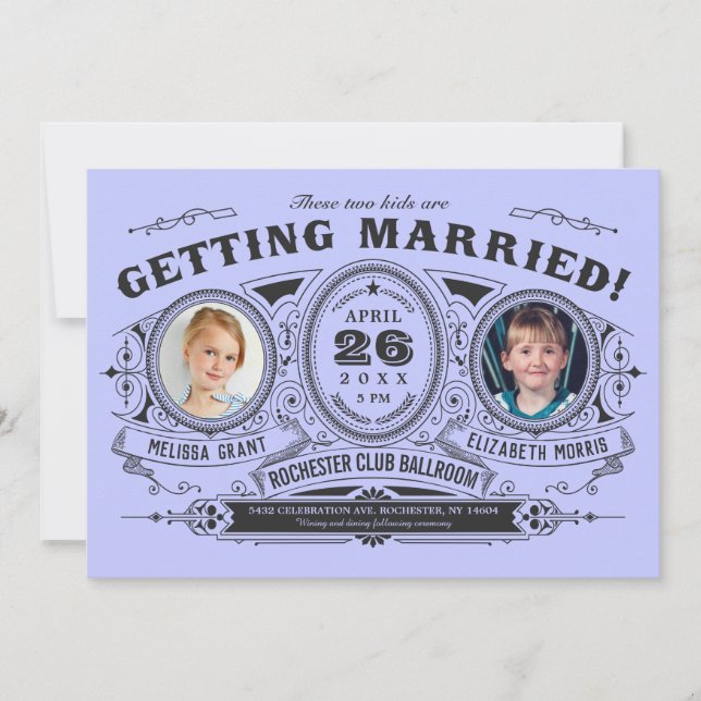 Kids Photo Lesbian Wedding Invitations | Purple (Front)