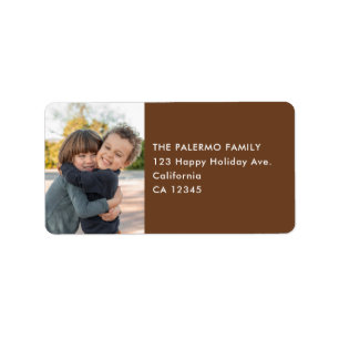 Kids Photo Simple Modern Brown Return Address Label
