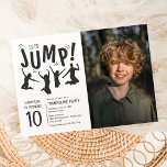 Kids Photo Trampoline Birthday Party Invitation<br><div class="desc">Jump into the fun with us! Celebrate your kid's special day with our stylish trampoline birthday party invitation. Our simple black and white design,  featuring a photo and silhouettes of kids having a blast,  will make their big day one to remember! Invitation template included.</div>