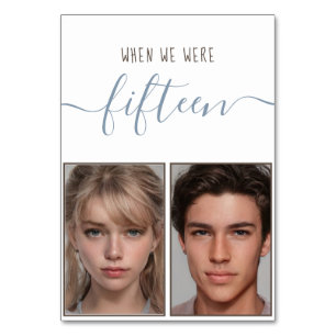 Kids Photos Age 15 Dusty Blue Handwriting Wedding Table Number