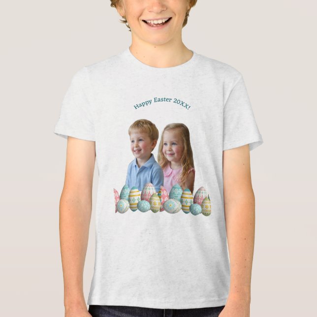 Kids Photos Easter Painted Eggs  Tri-Blend Shirt (Front)