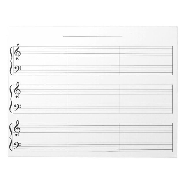 Kids Piano Grand Staff Wide Rule 9 Measures Music Notepad (Front)