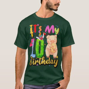 Kids Pig 10th Birthday 10 Years Old Pig Birthday P T-Shirt