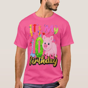 Kids Pig 10th Birthday 10 Years Old Pig Birthday P T-Shirt