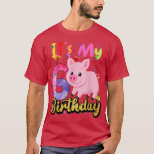 Kids Pig 6th Birthday 6 Years Old Pig Birthday 380 T-Shirt