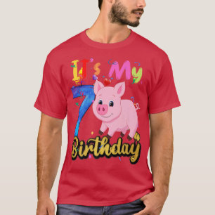 Kids Pig 7th Birthday 7 Years Old Pig Birthday Pre T-Shirt