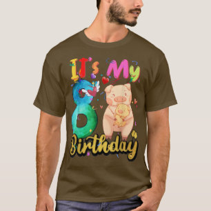 Kids Pig 8th Birthday 8 Years Old Pig Birthday3818 T-Shirt