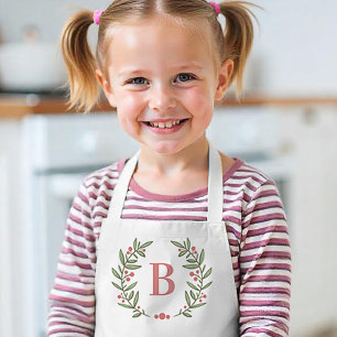 Kids Pink and Green Floral Monogram  Apron