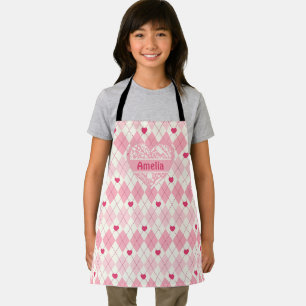 Kids Pink Chequered Custom Apron, Cook Bake BBQ Apron