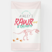 Kids Pink Dinosaur Girls Birthday Welcome Sign