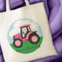 Kids Pink Farm Tractor Cute Girly Personalised