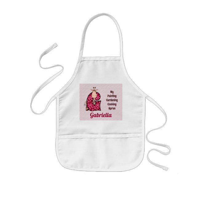 Kid's Pink Giraffe Monogrammed Letter G Name Kids Apron (Front)
