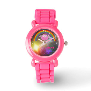 Kids Pink Glitter Strap Cute Fairy Rainbow Watch