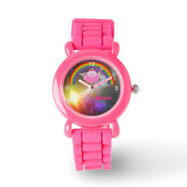 Kids Pink Glitter Strap Cute Fairy Rainbow Watch (Front)